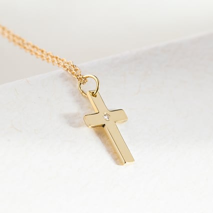 Zlatý krížik pre deti s diamantom Etain