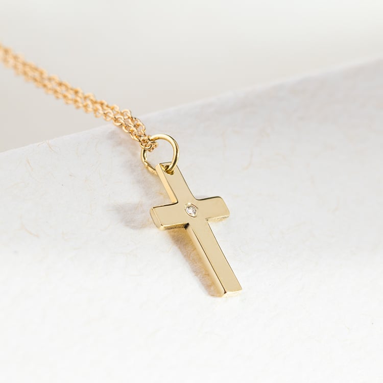 Zlatý krížik pre deti s diamantom Etain 147577