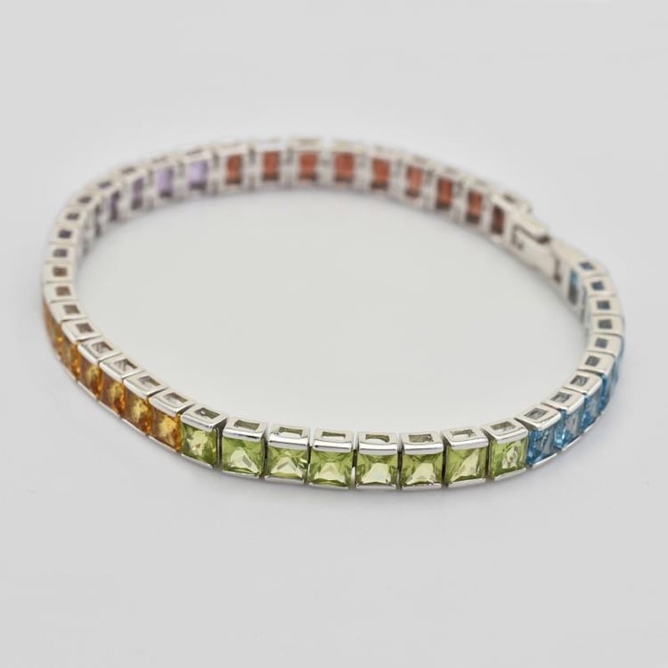 Strieborný náramok s drahokamami 43630