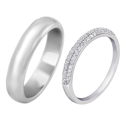 Dámsky eternity prsteň s diamantmi a pánska pologuľatá obrúčka Herlie