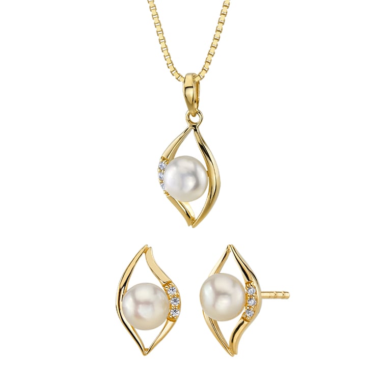 Zlatá kolekcia šperkov s bielymi perlami a zirkónmi