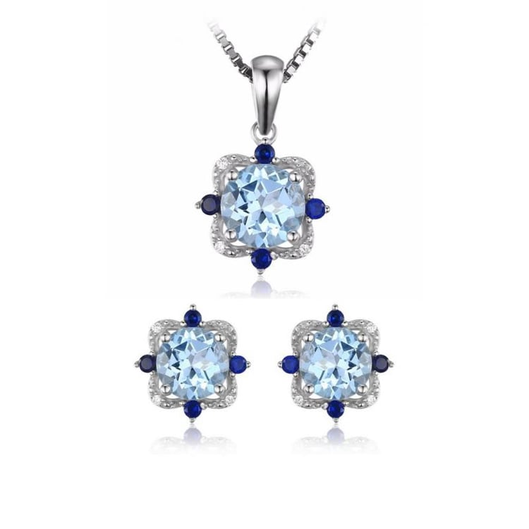 Strieborná kolekcia šperkov s topásmi, zafíry a zirkónmi 