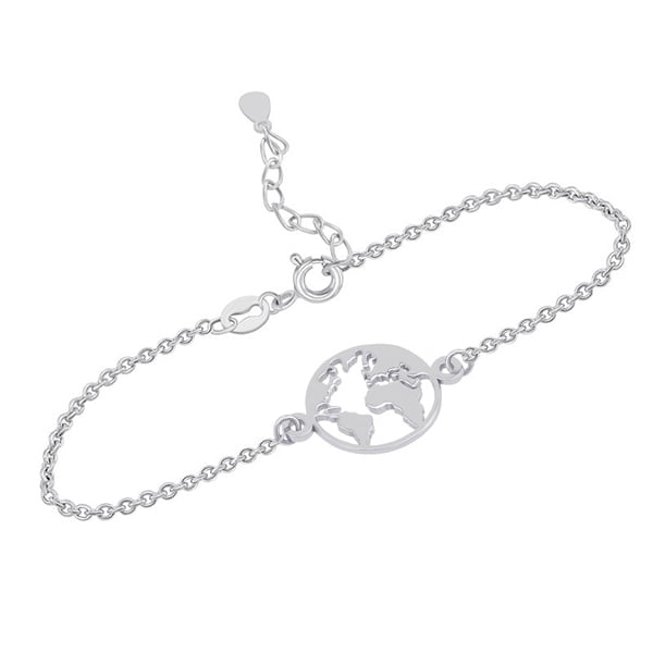 Minimalistický strieborný náramok s mapou sveta 