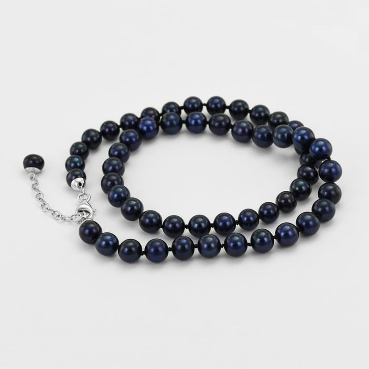 Strieborný náhrdelník s čiernými perlami Angelina 50897