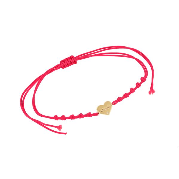 Povrázkový srdcový náramok s gravírovaním a diamantom Kia 108137