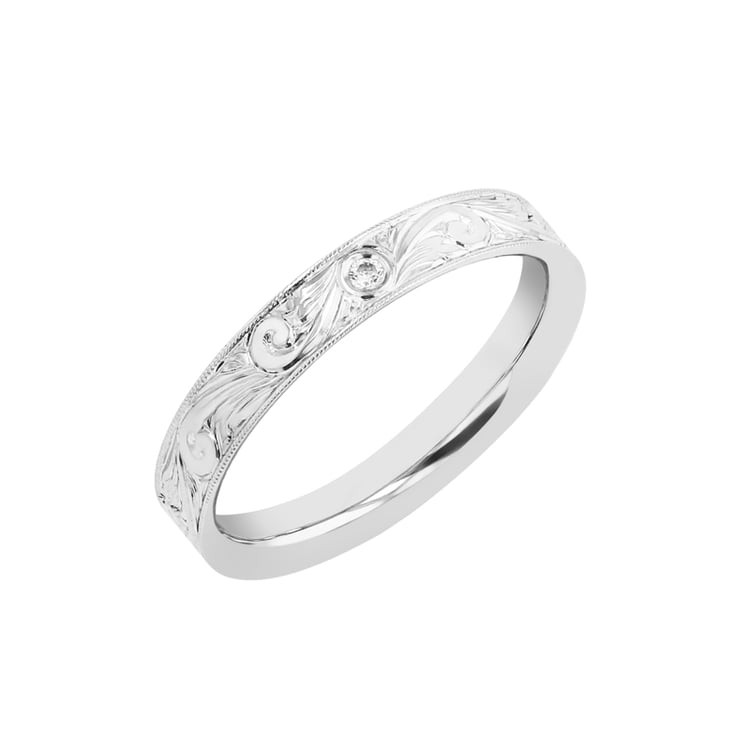 Vintage svadobné obrúčky s gravírovaním a diamantom Bolton 98398