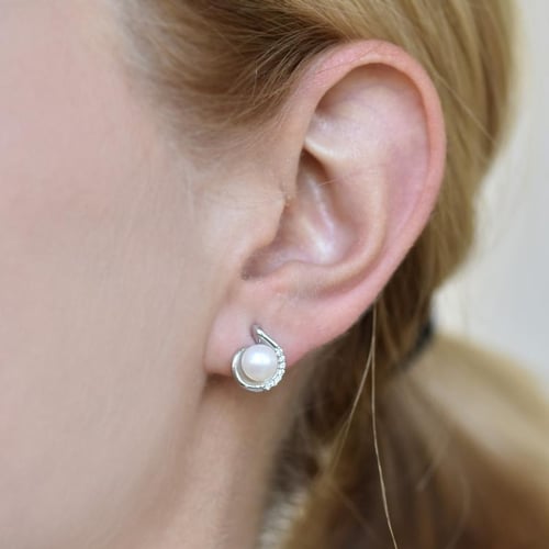 Strieborné náušnice s perlami a zirkónmi Prela