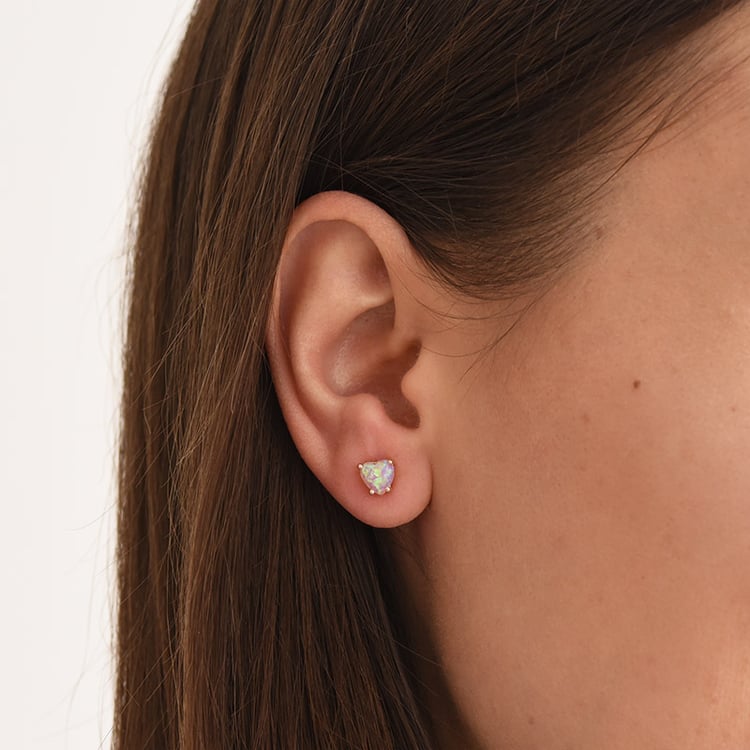 Zlaté náušnice s ružovými opálmi v tvare srdce 76151