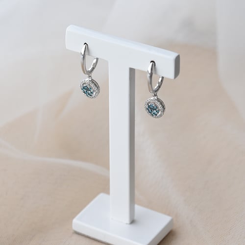 Zlaté náušnice s modrými topásmi a diamantmi Maria