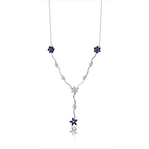 Strieborný náhrdelník so zafírmi a zirkónmi 3324
