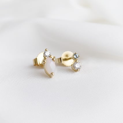 Cluster náušnice s opálom, moissanitom, diamantom a topásom Megaira