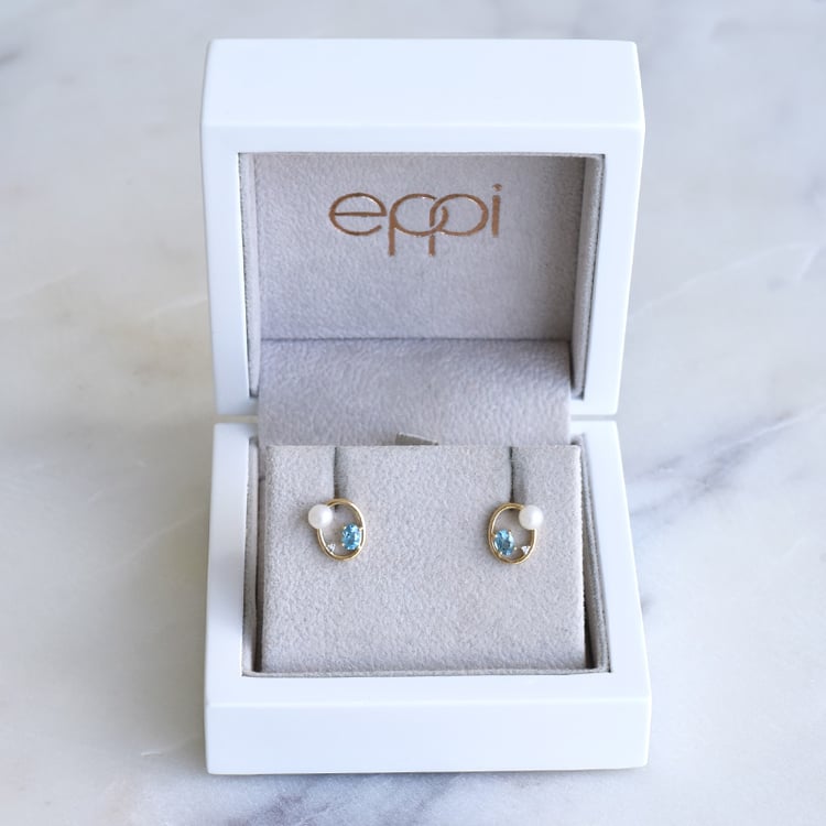 Zlaté náušnice s perlou a topásmi 86796