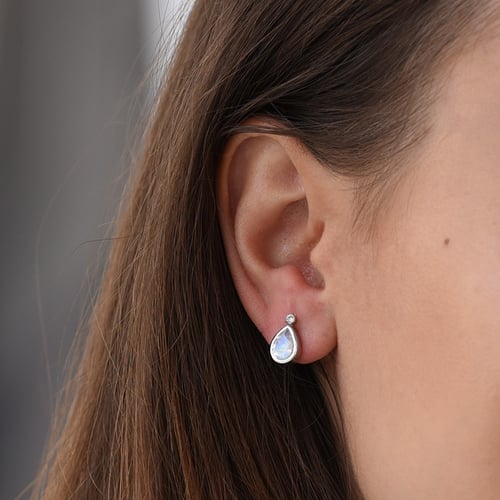 Zlaté náušnice s pear mesačnými kameňmi a diamanty so skrutkovacím zapínaním Ola