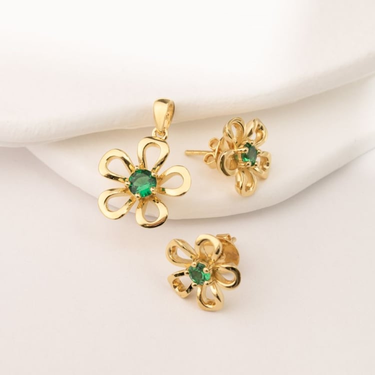 Kvetinový strieborný prívesok so smaragdom 164411