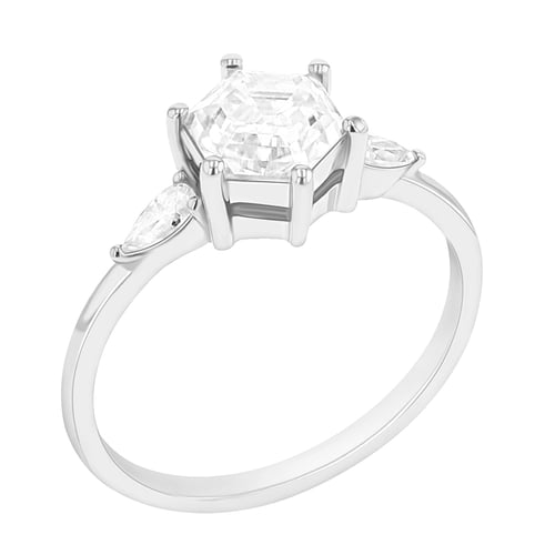 Zásnubný prsteň s hexagon moissanitom a pear diamantmi Larissa