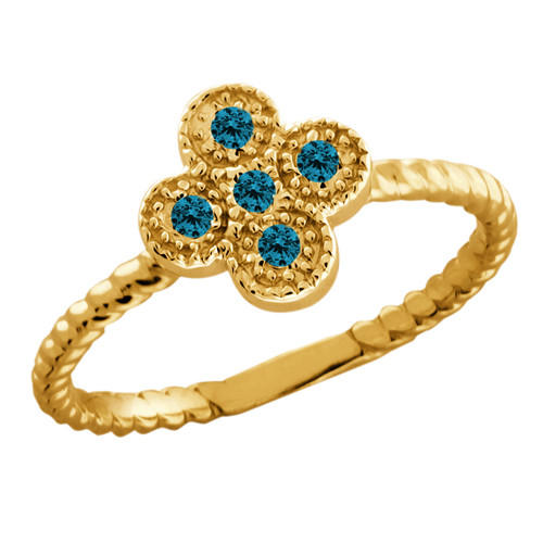 Zlatý zásnubný prsteň s modrými diamantmi 53442