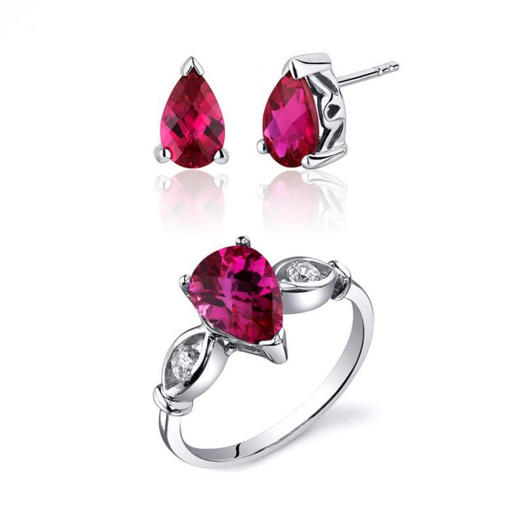 Striebroná rubínová kolekcia prstenu a náušnic Donata