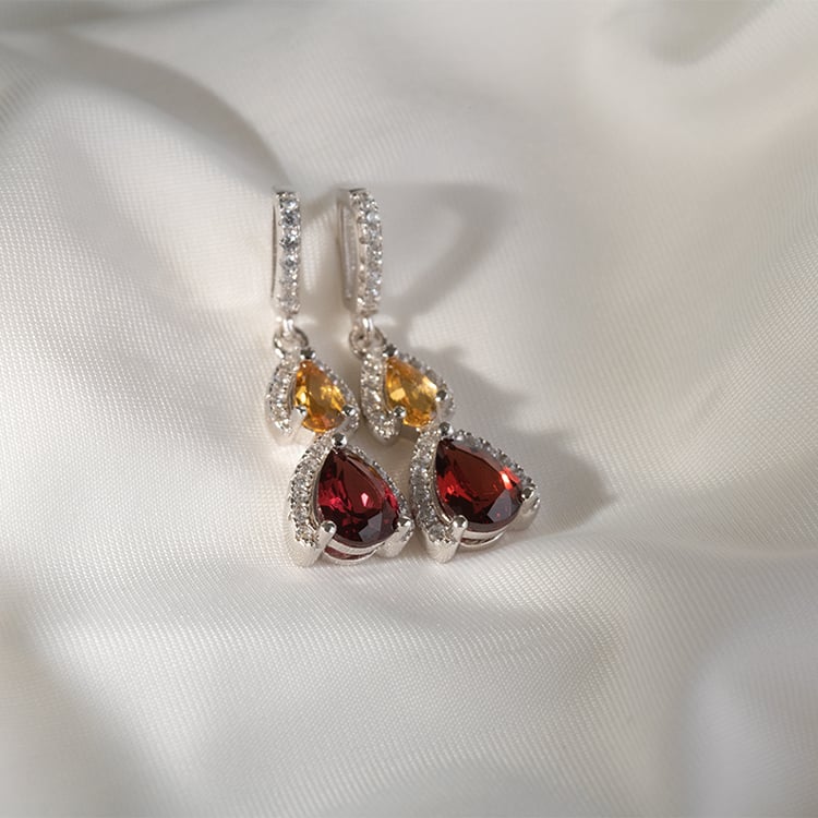 Náušnice zo striebra s granátmi, citrínmi a zirkónmi Mady 120181