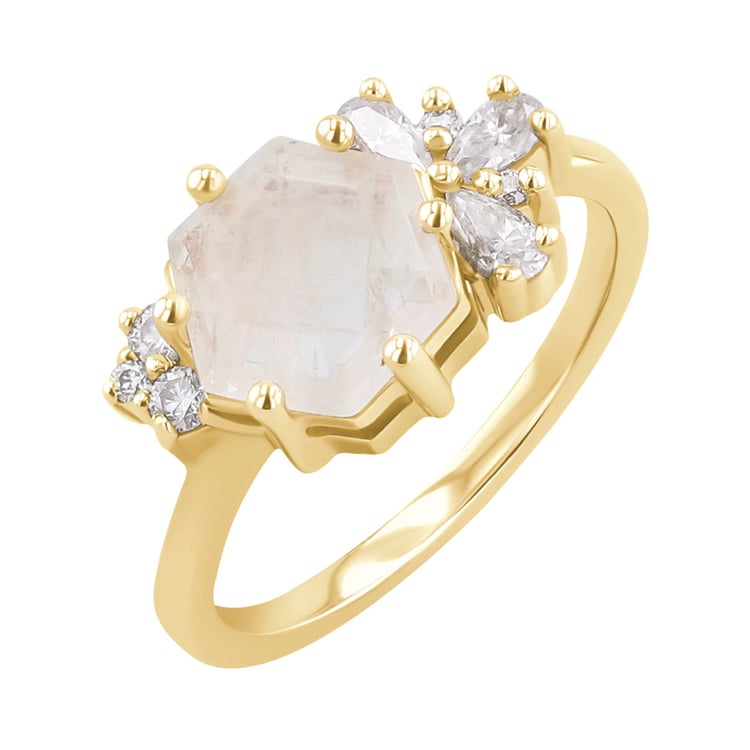 Jedinečný prsteň s mesačným kameňom a moissanitmi Carlie 124111