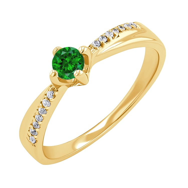 Zlatý prsteň s tsavorit granátom a diamantmi Sanely 132383
