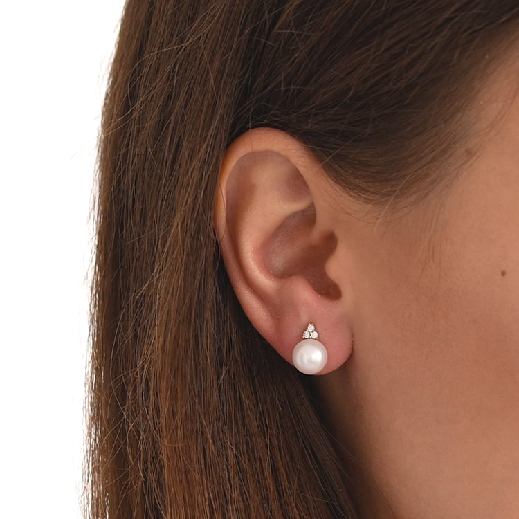 Zlaté perlové náušnice so zirkónmi 61530