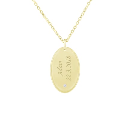 Strieborný oválný prívesok s diamantom a gravírom Ismael