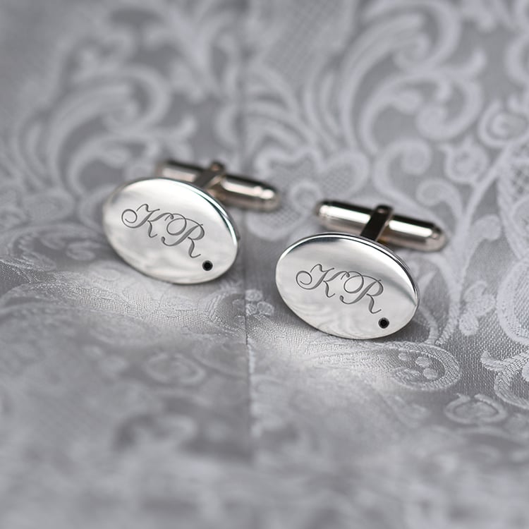 Manžetové gombíky s gravírom a modrými diamantmi 69819