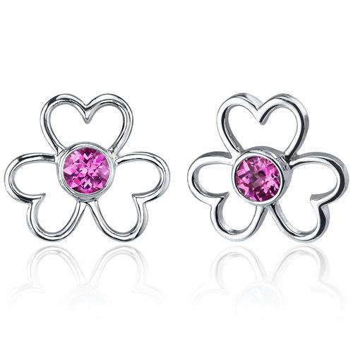 Strieborné náušnice s ružovými zafírmi kvet