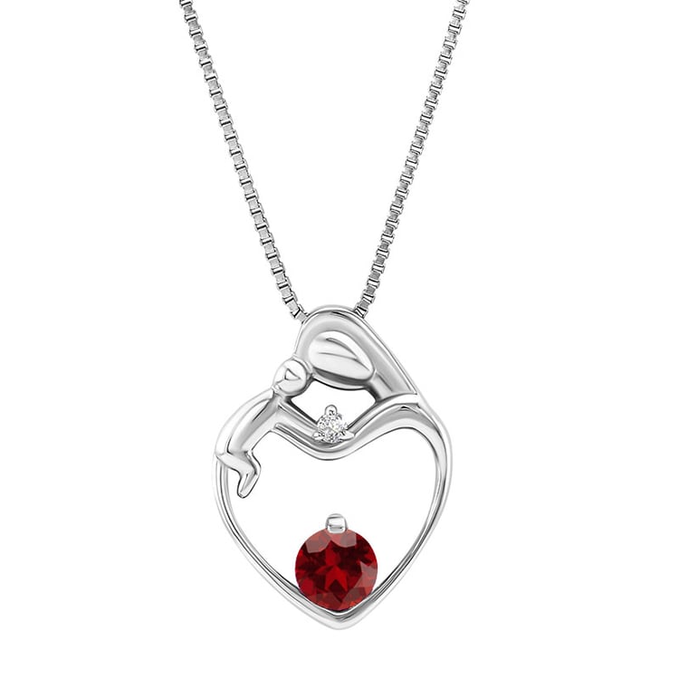 Strieborný prívesok matka a dieťa s granátom a diamantom Wynona