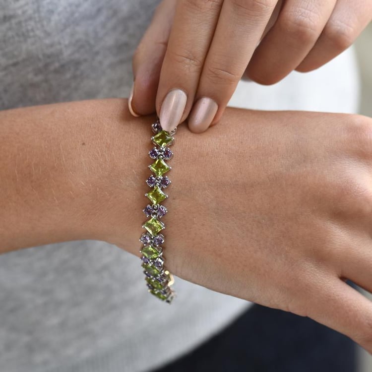 Strieborný náramok s olivínmi 49969