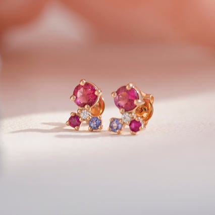 Strieborné cluster náušnice s turmalínom, tanzanitom, rubínom a diamantom Kerrie