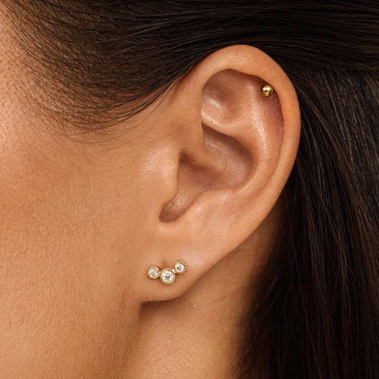 Moderné zlaté náušnice s guľatými lab-grown diamantmi Ebba 162821