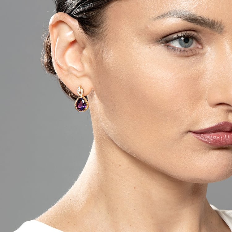 Zlaté ametystové náušnice 106656