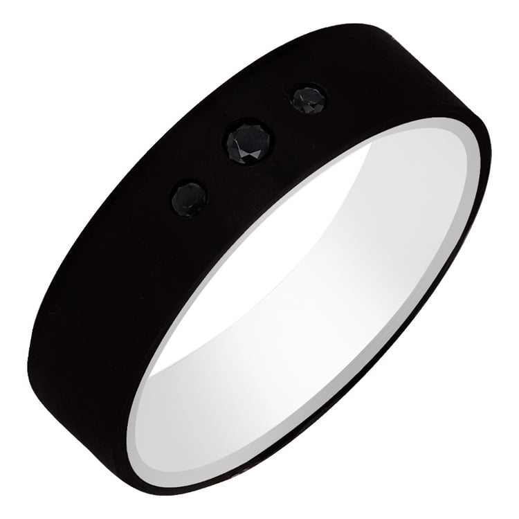 Plochý prsten z karbónu a zlata s čiernymi diamantmi Conner