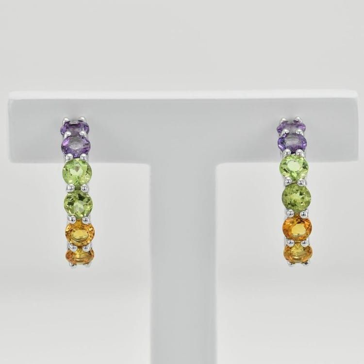 Drahokamové náušnice zo striebra s ametystmi, olivínmi a citrínmi 35790