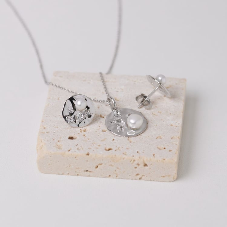 Kolekcia strieborných šperkov s perlami a bielymi topásmi Darleen 164074