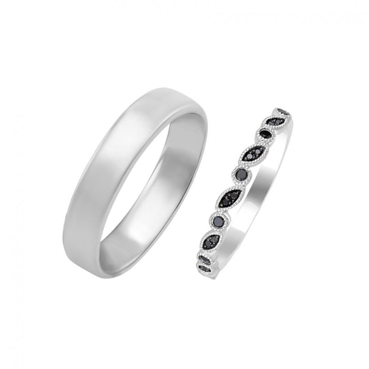 Vintage obrúčka s čiernymi diamantmi s komfortným prsteňom 30748