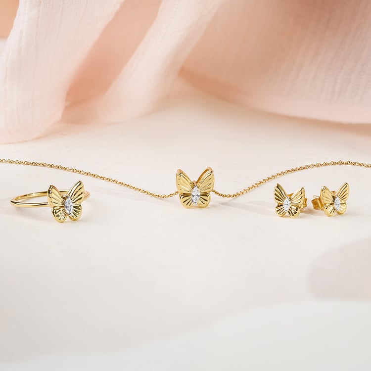 Zlaté náušnice v tvare motýľa s lab-grown diamantmi Anna 163635