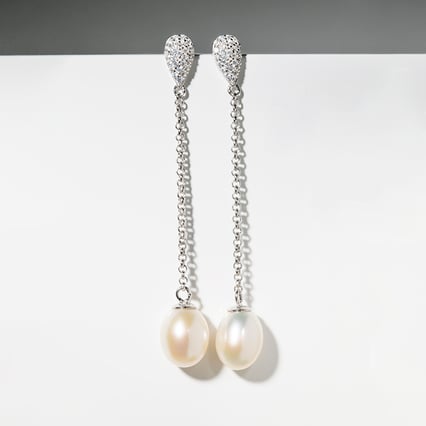 Strieborné visiace náušnice s perlami a zirkónmi Abby