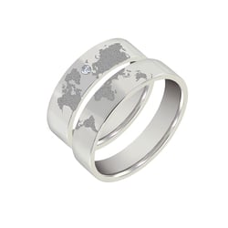 Svadobné obrúčky z platiny s gravírom zemegule a diamantom Yoshi