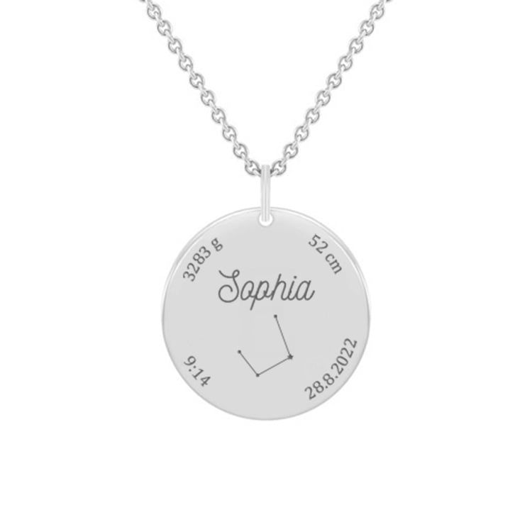 Strieborný novorodenecký prívesok s gravírom vašej voľby Grace