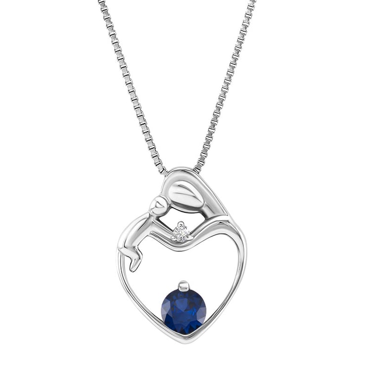 Strieborný prívesok matka a dieťa so zafírom a diamantom