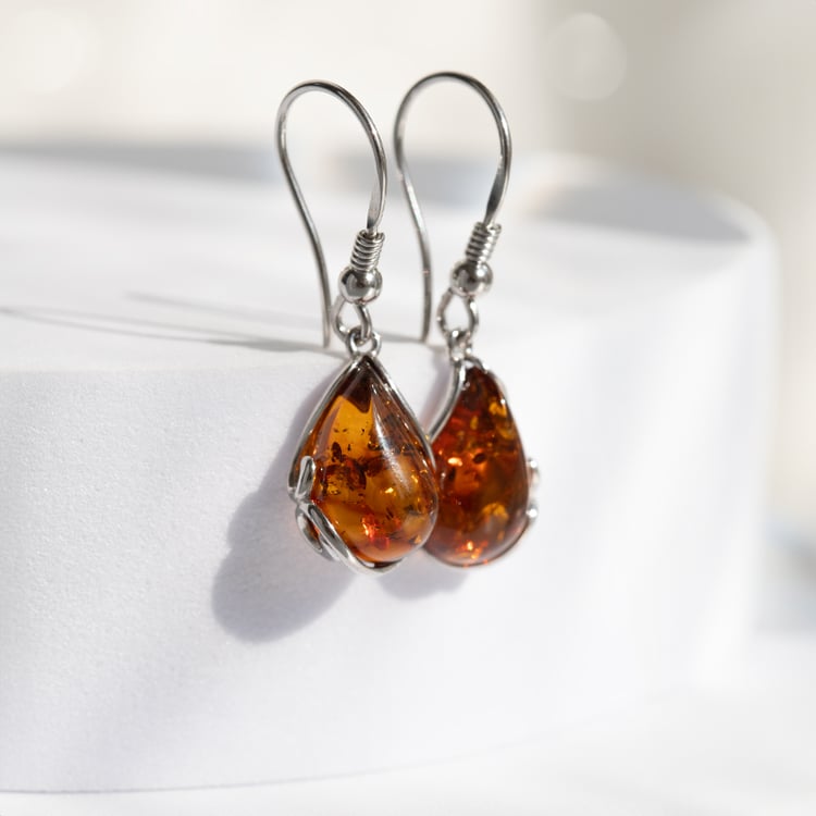 Strieborné jantárové náušnice Jamari 144379