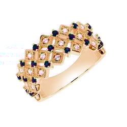 Moderný zlatý prsteň s lab-grown diamantmi a zafírmi Arnt