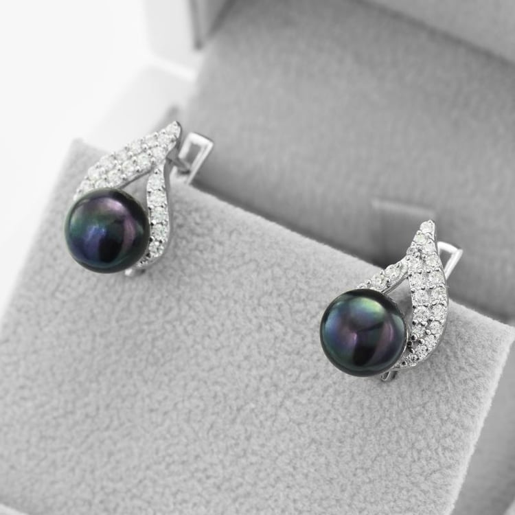 Strieborné náušnice s perlami a zirkónmi 49326