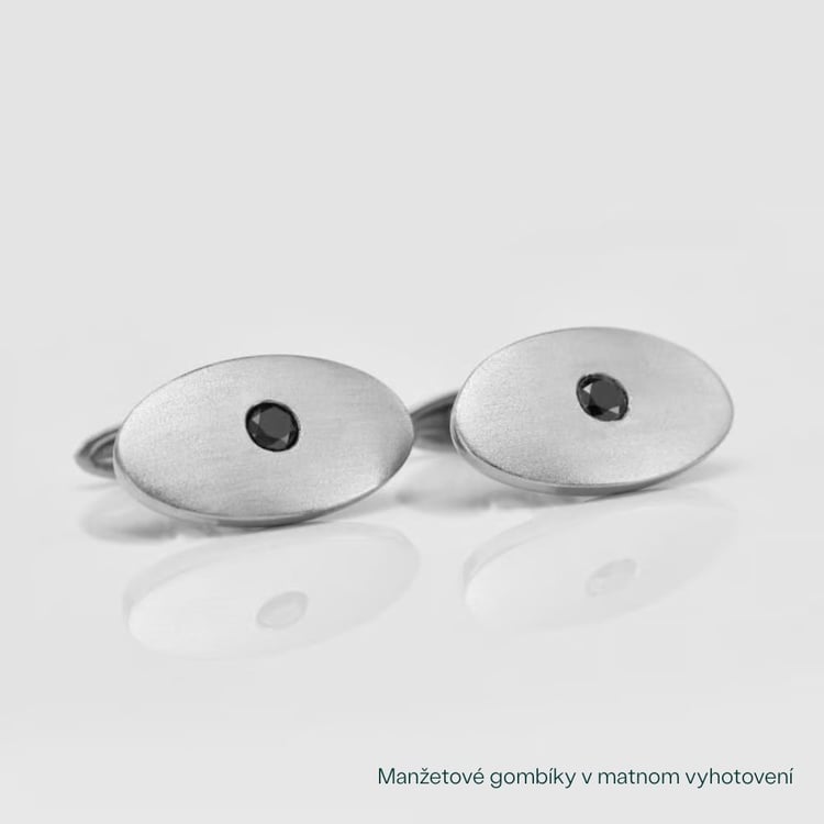 Strieborné manžetové gombíky oválneho tvaru s čiernymi diamantmi Adwin 165329