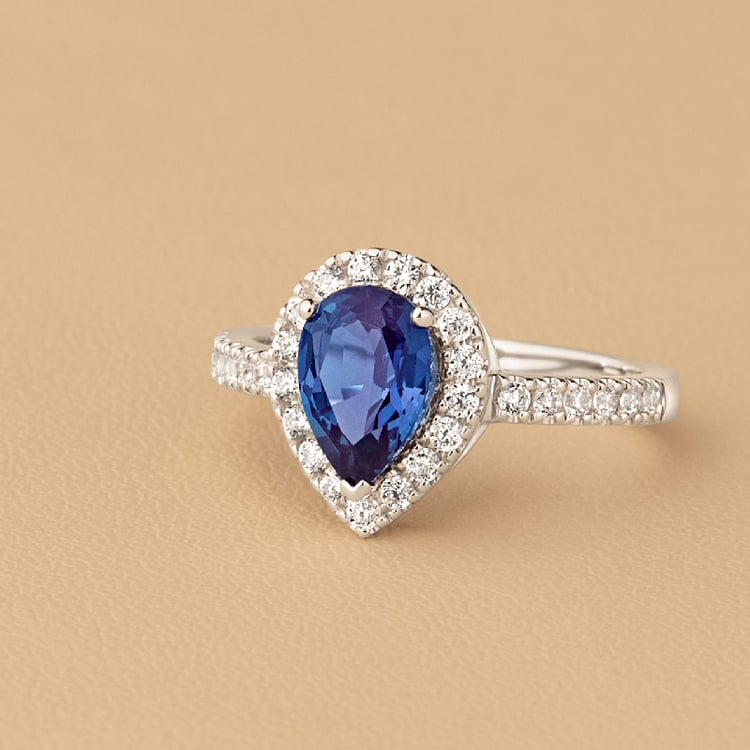 Zlatý halo prsteň s pear lab-grown alexandritom a diamantmi Randy 136573