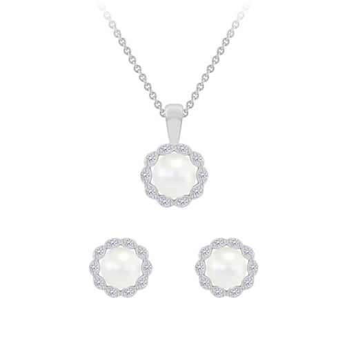 Zlatý perlový set náušnic a náhrdelníku s diamantmi Ladasha