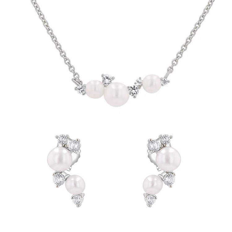 Kolekcia strieborných šperkov s perlami a bielymi topásmi Perlie 164119