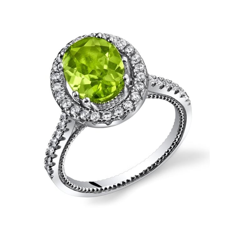 Strieborný prsteň s oválnym olivínom a zirkónmi Yslas